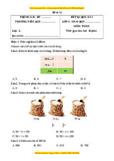 Đề thi cuối kì 1 Toán lớp 3 Chân trời sáng tạo - Đề 12