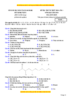 Đề thi thử tốt nghiệp Hóa học Sở GDĐT Nam Định lần 1 năm 2024