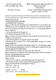 Đề thi hsg KHTN 8 năm 2023-2024 Phòng GD Nga Sơn