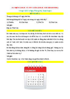 Logic Lịch và Ngày Tháng (Suy Luận Logic) - Toán đố, Toán IQ (có lời giải)