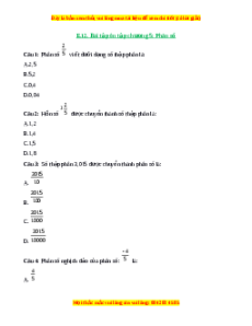 Trắc nghiệm Bài tập cuối chương 5 Toán 6 Chân trời sáng tạo