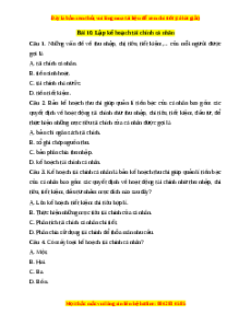 Trắc nghiệm Bài 10 KTPL 10 Kết nối tri thức: Lập kế hoạch tài chính cá nhân