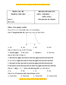 Đề thi giữa kì 1 Toán lớp 4 Cánh diều (đề 7)