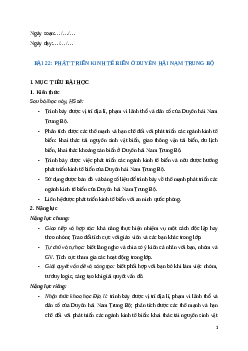 Giáo án Bài 22 Địa lí 12 Cánh diều: Phát triển kinh tế biển ở Duyên hải Nam Trung Bộ
