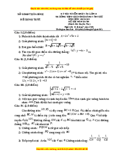 Đề thi vào 10 môn Toán tỉnh Hòa Bình (Hệ không chuyên) năm 2021