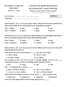 Đề thi thử tốt nghiệp Tiếng Anh Sở Bắc Giang năm 2024