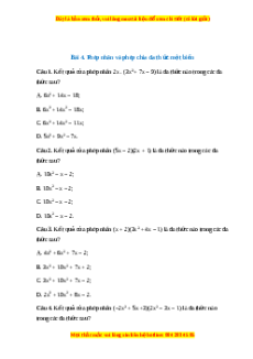 Trắc nghiệm Phép nhân và phép chia đa thức một biến Toán 7 Chân trời sáng tạo