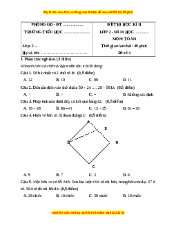 Đề thi cuối kì 1 Toán lớp 2 Kết nối tri thức (Đề 4)