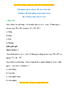Trắc nghiệm Tổng và hiệu của hai vectơ Toán 10 Cánh diều