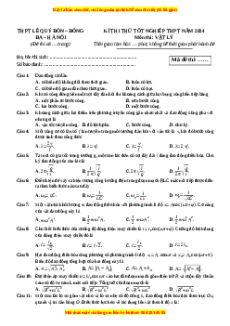 Đề thi thử tốt nghiệp Vật lí trường THPT Lê Quý Đôn - Hà Nội năm 2024