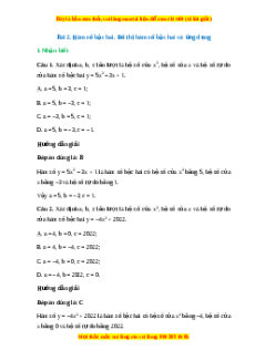 Trắc nghiệm Hàm số bậc hai. Đồ thị hàm số bậc hai và ứng dụng Toán 10 Cánh diều