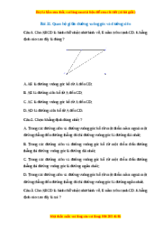 Trắc nghiệm Quan hệ giữa đường vuông góc và đường xiên Toán 7 Kết nối tri thức
