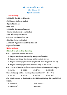 Đề cương ôn tập Giữa kì 2 Hóa học 12 Cánh diều