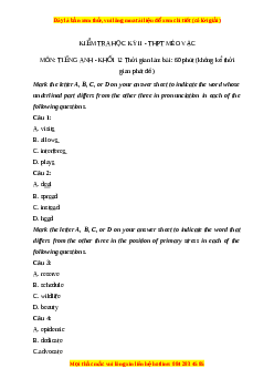 Đề thi cuối kì 2 Tiếng Anh lớp 12 trường THPT Mèo Vạc năm 2023