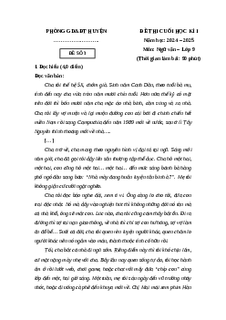 Đề thi Cuối kì 1 Ngữ văn 9 Cánh diều 2024 (Đề 3)