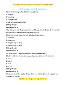 Trắc nghiệm Lớp, phân lớp và cấu hình electron Hóa 10 Cánh diều