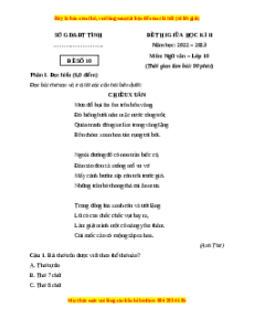 Đề thi giữa học kì 2 Ngữ Văn 10 Chân trời sáng tạo có đáp án (Đề 10)