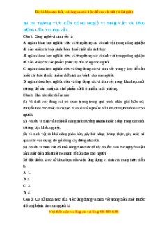 Trắc nghiệm Thành tựu của công nghệ vi sinh vật và ứng dụng của vi sinh vật Sinh học 10 Cánh diều