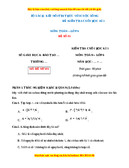 Đề thi cuối kì 1 Toán 6 Kết nối tri thức (Đề 1)