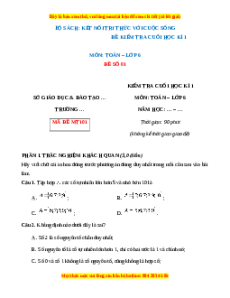 Đề thi cuối kì 1 Toán 6 Kết nối tri thức (Đề 1)