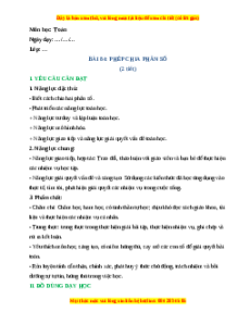 Giáo án Phép chia phân số Toán lớp 4 Cánh diều