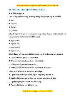 Đề thi giữa kì 1 Sinh học 10 Chân trời sáng tạo (đề 4)