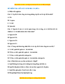 Đề thi giữa kì 1 Sinh học 10 Chân trời sáng tạo (đề 4)