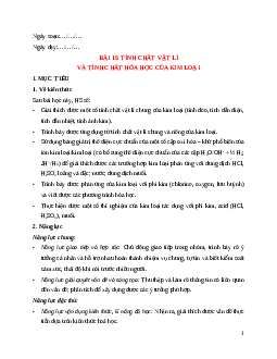 Giáo án Bài 19 Hóa học 12 Kết nối tri thức: Tính chất vật lí và tính chất hoá học của kim loại