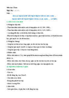 Giáo án Nhân một số thập phân với 10; 100; 1000 Toán lớp 5 Chân trời sáng tạo