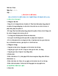 Giáo án Ôn tập và bổ sung các phép tính với phân số Toán lớp 5 Chân trời sáng tạo