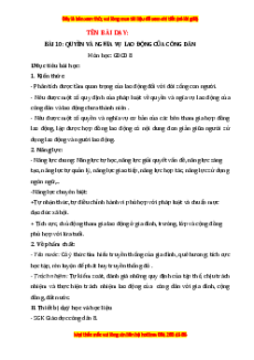 Giáo án Bài 10 GDCD 8 Cánh diều: Quyền và nghĩa vụ lao động của công dân