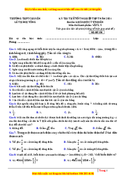 Đề thi thử Vật Lí trường Chuyên Lê Thánh Tông năm 2021
