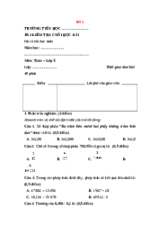 Đề thi cuối kì 1 Toán lớp 5 Cánh diều (Đề 1)
