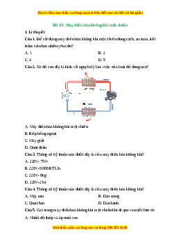Trắc nghiệm Bài 15 Công nghệ 6 Cánh diều: Máy điều hòa không khí một chiều