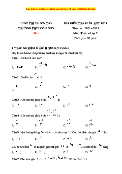 Đề thi giữa kì 1 Toán 7 Kết nối tri thức THCS Cổ Đông - Sơn Tây - Hà Nội