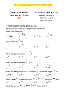 Đề thi giữa kì 1 Toán 7 Kết nối tri thức THCS Cổ Đông - Sơn Tây - Hà Nội