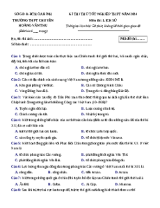 Đề thi thử tốt nghiệp Lịch sử  trường THPT Chuyên Hoàng Văn Thụ năm 2024