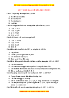 Trắc nghiệm Mối quan hệ giữa gen và ARN Sinh học 9