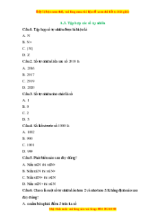 Trắc nghiệm Tập hợp các số tự nhiên Toán 6 Cánh diều
