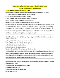 Trắc nghiệm Bài 19 Kinh tế pháp luật 10 Đúng-Sai, Trả lời ngắn: Đặc điểm, cấu trúc và nguyên tắc hoạt động của hệ thống chính trị