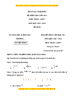 Đề thi cuối kì 1 Toán 7 Cánh diều có đáp án (Đề 6)