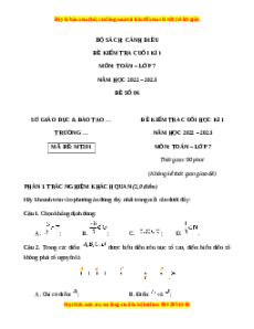 Đề thi cuối kì 1 Toán 7 Cánh diều có đáp án (Đề 6)