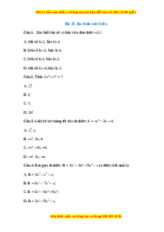 Trắc nghiệm Đa thức một biến Toán 7 Kết nối tri thức