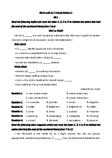 Bộ 5 đề thi cuối kì 2 Tiếng Anh 12 Friends global có đáp án