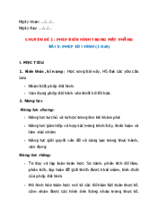 Giáo án chuyên đề NLS Toán 11 Kết nối tri thức Bài 5: Phép dời hình
