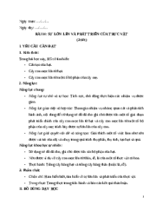 Giáo án Bài 14: Sự lớn lên và phát triển của thực vật Khoa học lớp 5 Chân trời sáng tạo