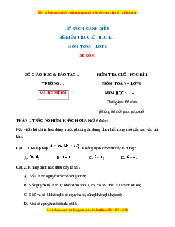 Đề thi cuối kì 1 Toán 6 Cánh diều (Đề 1)