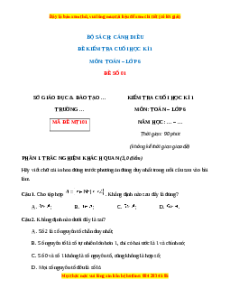 Đề thi cuối kì 1 Toán 6 Cánh diều (Đề 1)