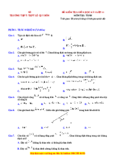 Đề thi giữa kì 1 Toán 11 trường THPT Lê Quý Đôn - TP Hồ Chí Minh năm 2023-2024