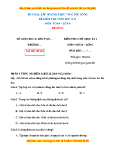 Đề thi cuối kì 1 Toán 6 Kết nối tri thức (Đề 3)